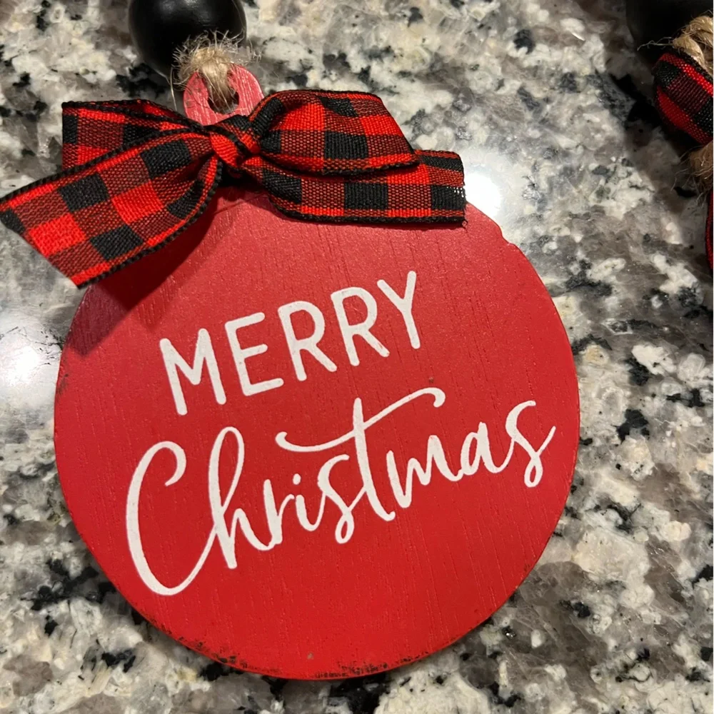 New! Red and black Merry Christmas decorative wooden bead garland